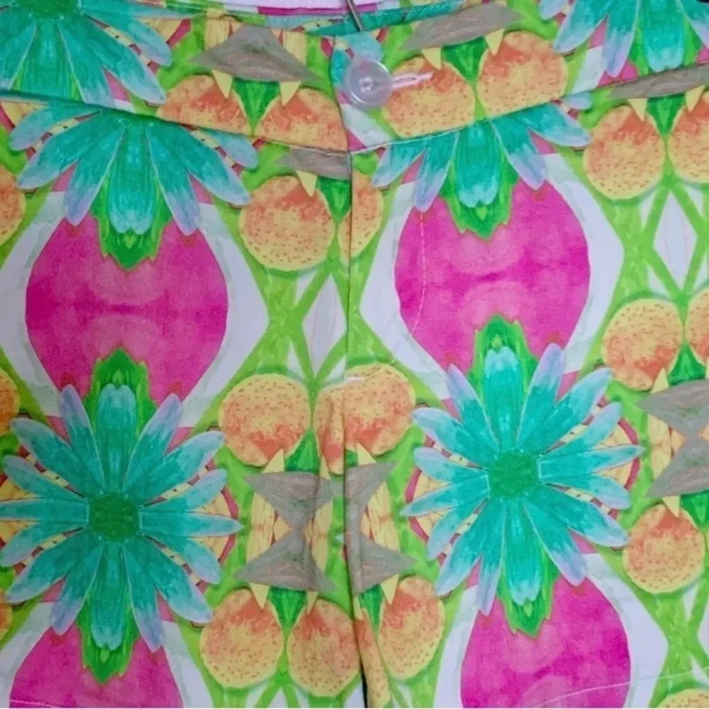 Kaeli Smith Tropical Colorful Floral Pink Green Printed Shorts Pockets Size 6
